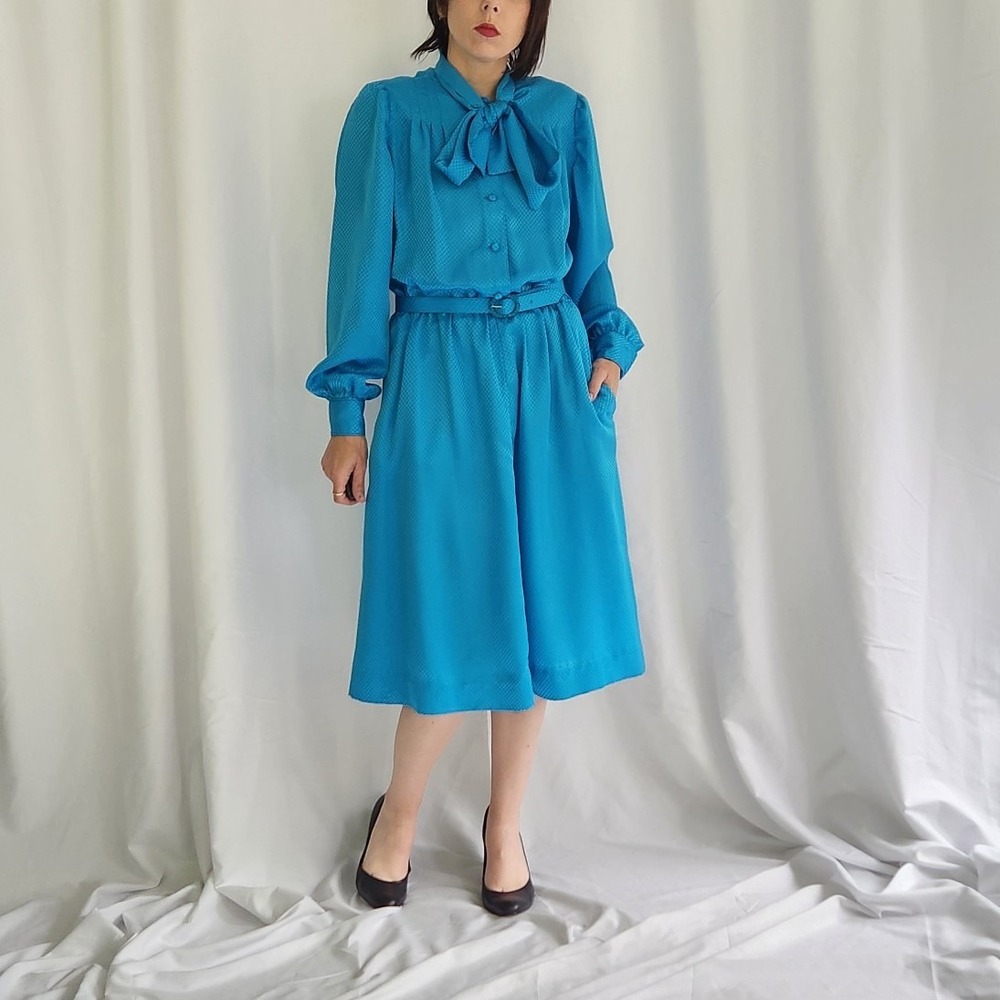 80s Blue Checkered Dress‎